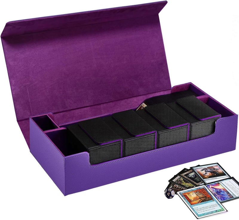 Scimi Premium Trading Card Storage Case TCG Deck Box Holds 800+ Sleeved Cards for MTG, YuGiOh, Uno, Sport with Strong Magnet Closure (Purple) - Image 1